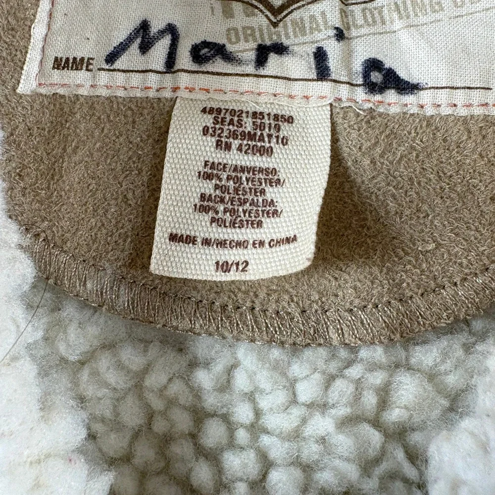 Route 66 Girls Tan Faux Suede Shearling Hooded Coat Jacket Size 10/12 4492